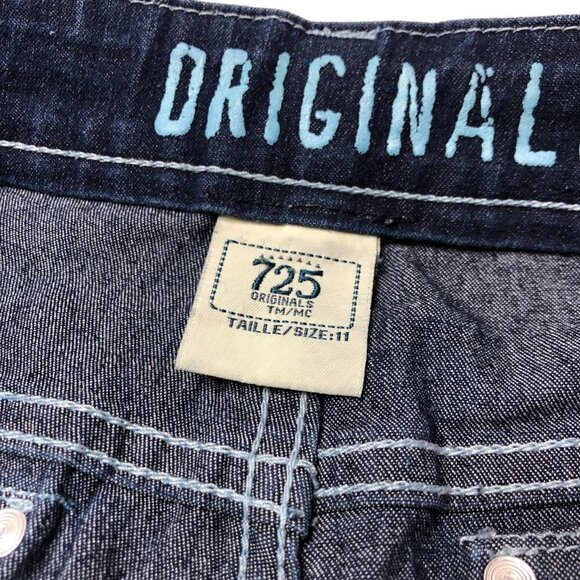 VINTAGE 90s Y2K 725 Originals Blue Dark Denim Flare Capris Pants Pedal Pushers - Picture 2 of 15